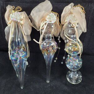 House of Lloyd Sugar Plum Ornaments Set of 3 Iridescent Glass Vintage Champagne